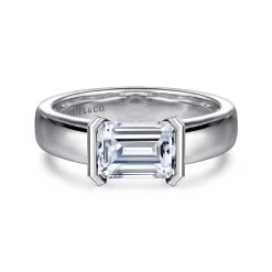 New Gabriel & Co. Bara - 14K White Gold Half Bezel East West Emerald Cut Diamond Engagement Ring