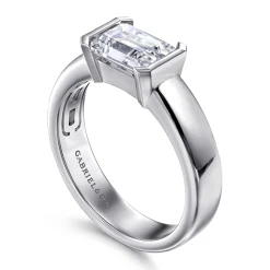 New Gabriel & Co. Bara - 14K White Gold Half Bezel East West Emerald Cut Diamond Engagement Ring