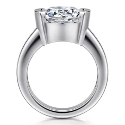 Best Gabriel & Co. Bara - 14K White Gold Half Bezel Round Diamond Engagement Ring