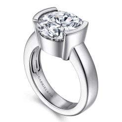 Best Gabriel & Co. Bara - 14K White Gold Half Bezel Round Diamond Engagement Ring