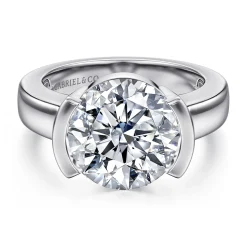 Best Gabriel & Co. Bara - 14K White Gold Half Bezel Round Diamond Engagement Ring