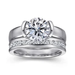 Best Gabriel & Co. Bara - 14K White Gold Half Bezel Round Diamond Engagement Ring