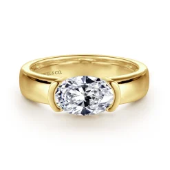 Clearance Gabriel & Co. Bara - 14K Yellow Gold East West Half Bezel Oval Diamond Engagement Ring
