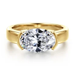 Gabriel & Co. Bara - 14K Yellow Gold Half Bezel East West Oval Diamond Engagement Ring