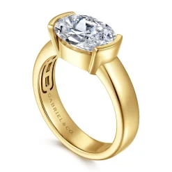 Gabriel & Co. Bara - 14K Yellow Gold Half Bezel East West Oval Diamond Engagement Ring