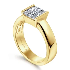Online Gabriel & Co. Bara - 14K Yellow Gold Half Bezel East West Princess Cut Diamond Engagement Ring