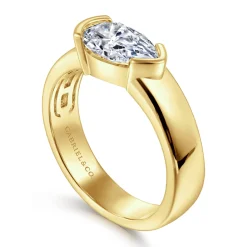 Clearance Gabriel & Co. Bara - 14K Yellow Gold Half Bezel East West Pear Shape Diamond Engagement Ring