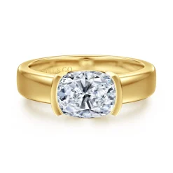 Hot Gabriel & Co. Bara - 14K Yellow Gold Half Bezel Elongated Cushion Diamond Engagement Ring