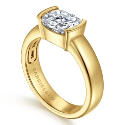Hot Gabriel & Co. Bara - 14K Yellow Gold Half Bezel Elongated Cushion Diamond Engagement Ring