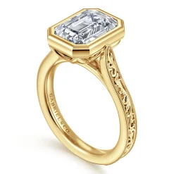 New Gabriel & Co. Barbados - Vintage Inspired 14K Yellow Gold Emerald Cut Solitaire Diamond Engagement Ring