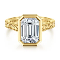 New Gabriel & Co. Barbados - Vintage Inspired 14K Yellow Gold Emerald Cut Solitaire Diamond Engagement Ring
