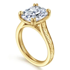 Discount Gabriel & Co. Bardot - Vintage Inspired 14K Yellow Gold Elongated Cushion Solitaire Diamond Engagement Ring