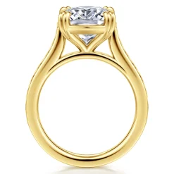Discount Gabriel & Co. Bardot - Vintage Inspired 14K Yellow Gold Elongated Cushion Solitaire Diamond Engagement Ring