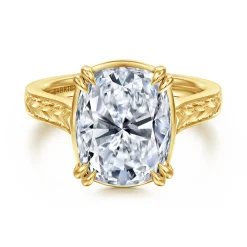 Discount Gabriel & Co. Bardot - Vintage Inspired 14K Yellow Gold Elongated Cushion Solitaire Diamond Engagement Ring