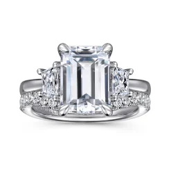 Hot Gabriel & Co. Barie - 14K White Gold Trapezoid Cut Three Stone Diamond Engagement Ring