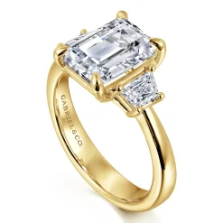 Hot Gabriel & Co. Barie - 14K Yellow Gold Trapezoid Cut Three Stone Diamond Engagement Ring
