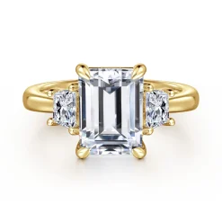 Hot Gabriel & Co. Barie - 14K Yellow Gold Trapezoid Cut Three Stone Diamond Engagement Ring