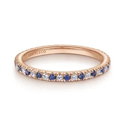 Clearance Gabriel & Co. Bari - 14K Rose Gold French Pave Set Sapphire and Diamond Eternity Band - 0.22 ct