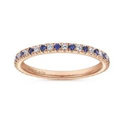Clearance Gabriel & Co. Bari - 14K Rose Gold French Pave Set Sapphire and Diamond Eternity Band - 0.22 ct