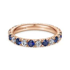 Hot Gabriel & Co. Bari - 14K Rose Gold French Pave Set Sapphire and Diamond Eternity Band - 0.67 ct
