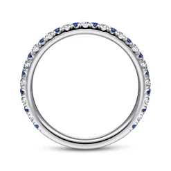Gabriel & Co. Bari - 14K White Gold Diamond and Sapphire Anniversary Band - 0.15 ct
