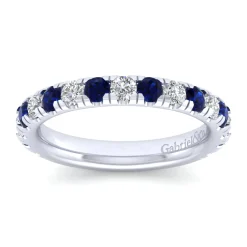 New Gabriel & Co. Bari - 14K White Gold Diamond and Sapphire Anniversary Band - 0.5 ct