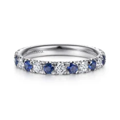 New Gabriel & Co. Bari - 14K White Gold Diamond and Sapphire Anniversary Band - 0.5 ct