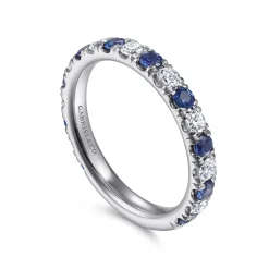 New Gabriel & Co. Bari - 14K White Gold Diamond and Sapphire Anniversary Band - 0.5 ct