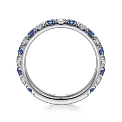 New Gabriel & Co. Bari - 14K White Gold Diamond and Sapphire Anniversary Band - 0.5 ct
