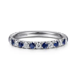 Hot Gabriel & Co. Bari - 14K White Gold Diamond and Sapphire Anniversary Band - 0.3 ct