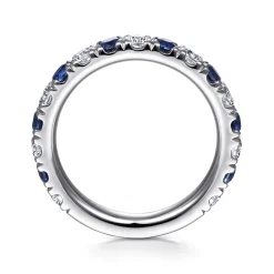 New Gabriel & Co. Bari - 14K White Gold Diamond and Sapphire Anniversary Band - 0.8 ct