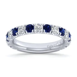 New Gabriel & Co. Bari - 14K White Gold Diamond and Sapphire Anniversary Band - 0.8 ct