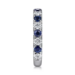New Gabriel & Co. Bari - 14K White Gold Diamond and Sapphire Anniversary Band - 0.8 ct