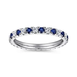 Best Gabriel & Co. Bari - 14K White Gold French Pave Set Sapphire and Diamond Eternity Band - 0.45 ct