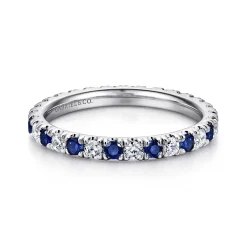 Best Gabriel & Co. Bari - 14K White Gold French Pave Set Sapphire and Diamond Eternity Band - 0.45 ct
