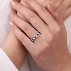 Online Gabriel & Co. Bari - 14K White Gold French Pave Set Sapphire and Diamond Eternity Band - 1.3 ct