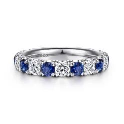 Online Gabriel & Co. Bari - 14K White Gold French Pave Set Sapphire and Diamond Eternity Band - 1.3 ct
