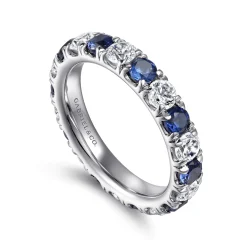 Online Gabriel & Co. Bari - 14K White Gold French Pave Set Sapphire and Diamond Eternity Band - 1.3 ct