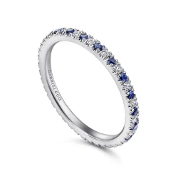 Clearance Gabriel & Co. Bari - 14K White Gold French Pave Set Sapphire and Diamond Eternity Band - 0.22 ct