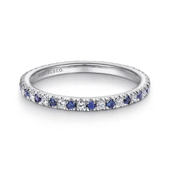 Clearance Gabriel & Co. Bari - 14K White Gold French Pave Set Sapphire and Diamond Eternity Band - 0.22 ct