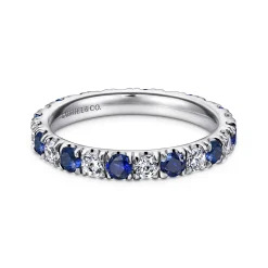 New Gabriel & Co. Bari - 14K White Gold French Pave Set Sapphire and Diamond Eternity Band - 0.67 ct