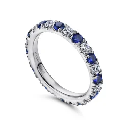 New Gabriel & Co. Bari - 14K White Gold French Pave Set Sapphire and Diamond Eternity Band - 0.67 ct