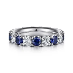 Outlet Gabriel & Co. Bari - 14K White Gold French Pave Set Sapphire and Diamond Eternity Band - 1.75 ct