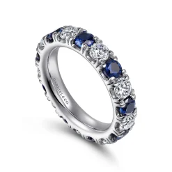 Outlet Gabriel & Co. Bari - 14K White Gold French Pave Set Sapphire and Diamond Eternity Band - 1.75 ct