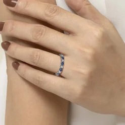 Outlet Gabriel & Co. Bari - 14K White Gold French Pave Set Sapphire and Diamond Eternity Band - 0.95 ct