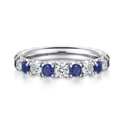 Outlet Gabriel & Co. Bari - 14K White Gold French Pave Set Sapphire and Diamond Eternity Band - 0.95 ct