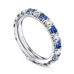 Outlet Gabriel & Co. Bari - 14K White Gold French Pave Set Sapphire and Diamond Eternity Band - 0.95 ct
