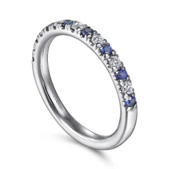 Hot Gabriel & Co. Bari - 14K White Gold 15 Stone Diamond and Sapphire Anniversary Band - 0.2 ct