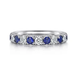 Outlet Gabriel & Co. Bari - 14K White Gold 11 Stone Diamond and Sapphire Anniversary Band - 0.45 ct