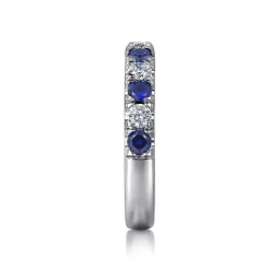 Outlet Gabriel & Co. Bari - 14K White Gold 11 Stone Diamond and Sapphire Anniversary Band - 0.45 ct